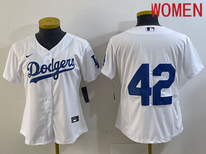 Women Los Angeles Dodgers 42 Robinson White 2024 Nike MLB Jersey style 2